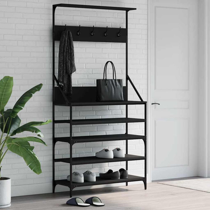 Suport de haine cu raft de pantofi, negru, 90x34x184 cm - WALTI WALTI