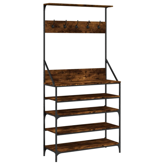 Suport de haine cu raft de pantofi stejar fumuriu, 90x34x184 cm WALTI