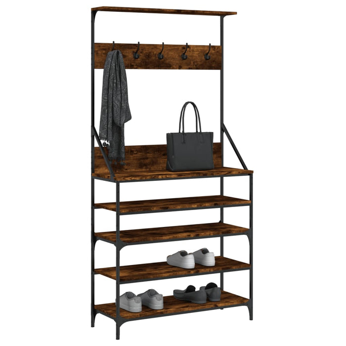 Suport de haine cu raft de pantofi stejar fumuriu, 90x34x184 cm WALTI