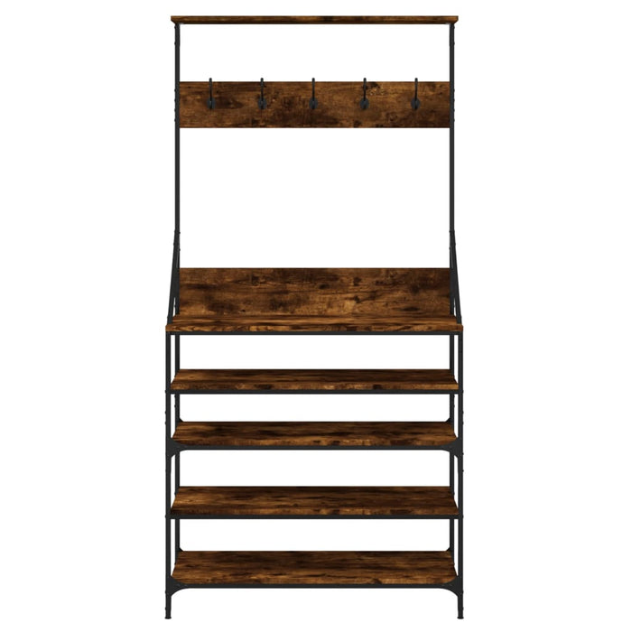 Suport de haine cu raft de pantofi stejar fumuriu, 90x34x184 cm WALTI