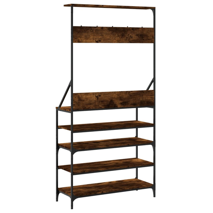 Suport de haine cu raft de pantofi stejar fumuriu, 90x34x184 cm WALTI