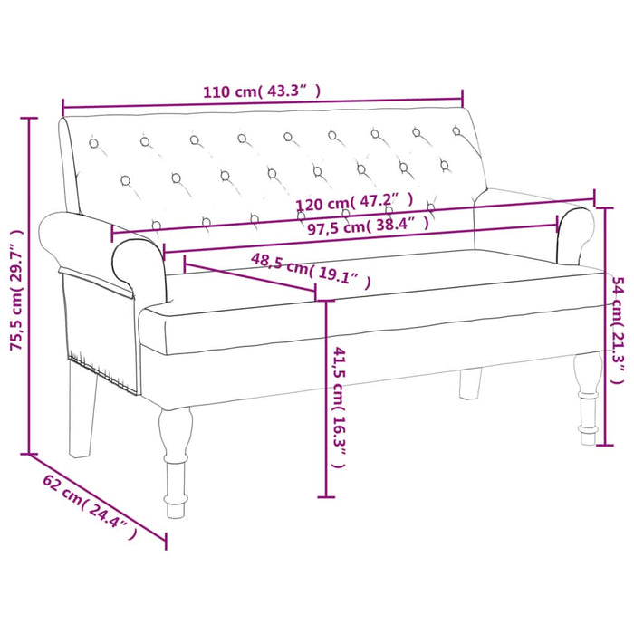 Bancă cu spătar, albastru, 120x62x75,5 cm, textil - WALTI WALTI