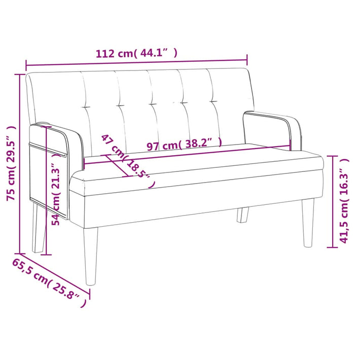 Banchetă cu spătar maro 112x65,5x75 cm piele întoarsă ecologică - WALTI WALTI