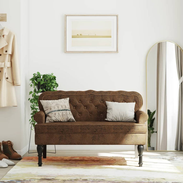 Banchetă cu spătar maro 119,5x64,5x75 cm piele întoarsă eco. - WALTI WALTI
