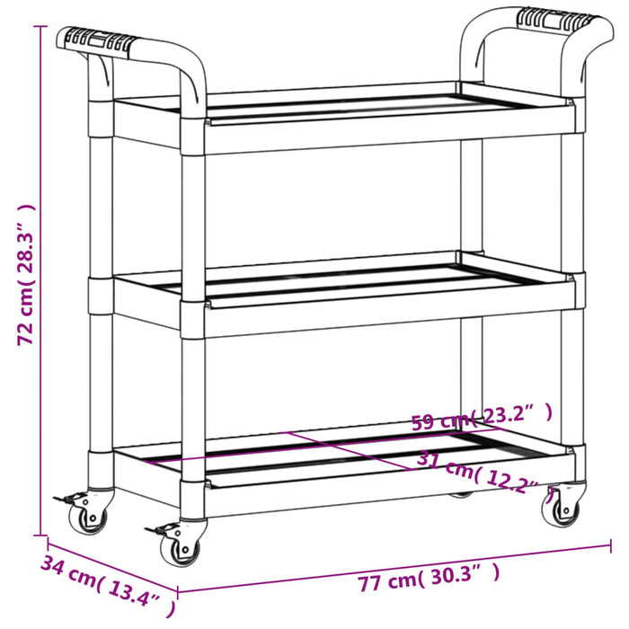 Cărucior cu 3 niveluri, gri, 77x34x72 cm, aluminiu - WALTI WALTI