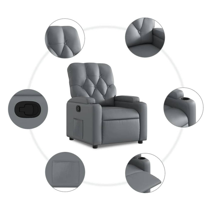 Fotoliu rabatabil, gri, piele ecologică - WALTI WALTI