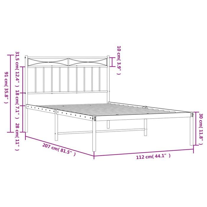 Cadru de pat din metal cu tăblie, alb, 107x203 cm - WALTI WALTI