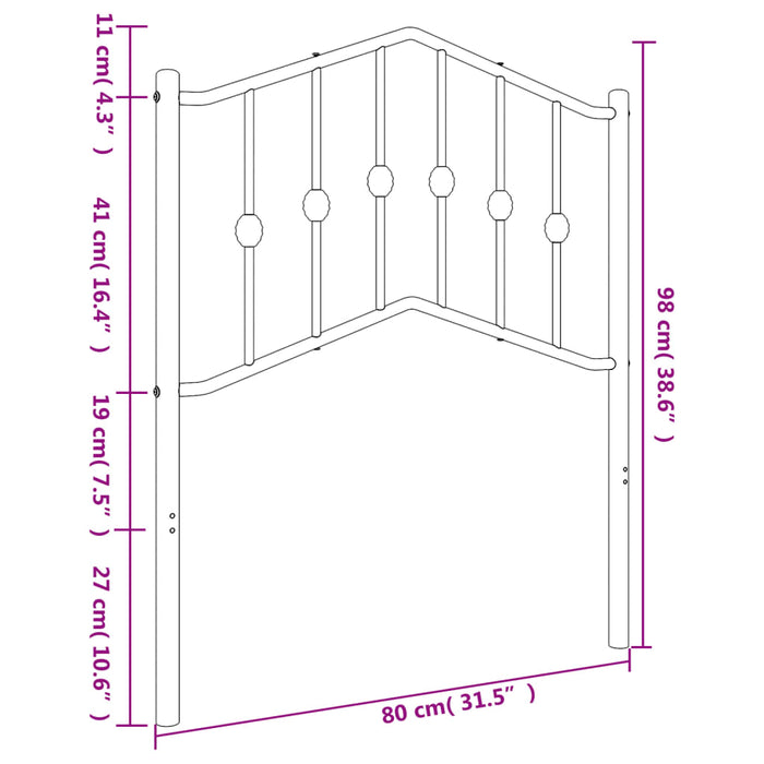 Tăblie de pat metalică, negru, 75 cm - WALTI WALTI