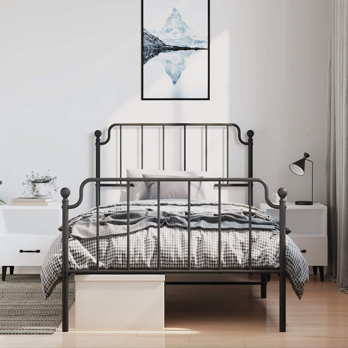 Cadru pat metalic cu tăblii de cap/picioare- negru, 100x200 cm - WALTI WALTI