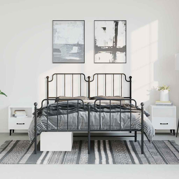 Cadru pat metalic cu tăblie de cap/picioare , negru, 135x190 cm WALTI