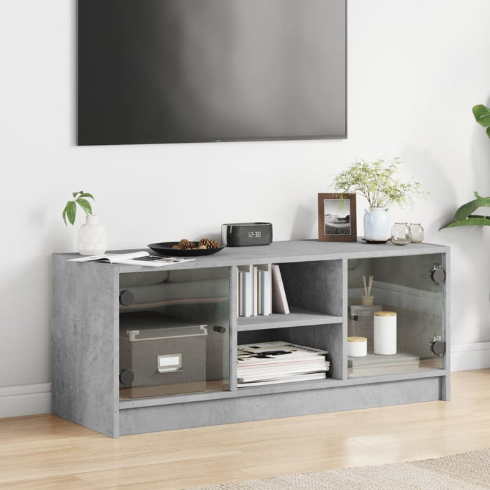 Comodă TV cu uși din sticlă, gri beton, 102x37x42 cm - WALTI WALTI