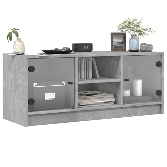 Comodă TV cu uși din sticlă, gri beton, 102x37x42 cm - WALTI WALTI