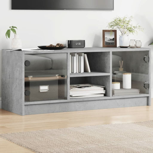 Comodă TV cu uși din sticlă, gri beton, 102x37x42 cm - WALTI WALTI
