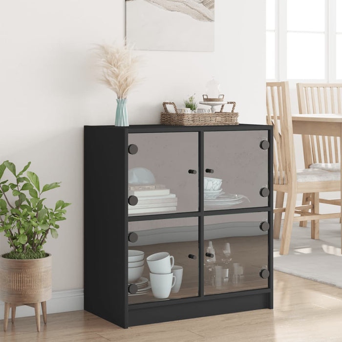 Dulap lateral cu uși din sticlă, negru, 68x37x75,5 cm WALTI