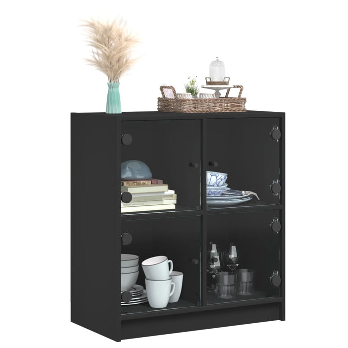 Dulap lateral cu uși din sticlă, negru, 68x37x75,5 cm WALTI