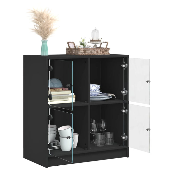 Dulap lateral cu uși din sticlă, negru, 68x37x75,5 cm WALTI