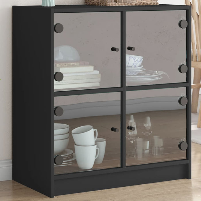 Dulap lateral cu uși din sticlă, negru, 68x37x75,5 cm WALTI