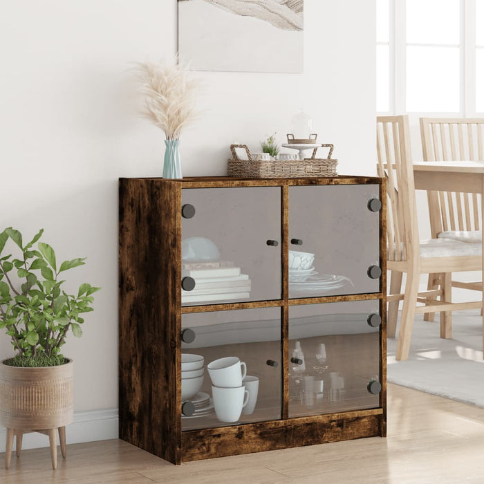 Dulap lateral cu uși din sticlă, stejar fumuriu, 68x37x75,5 cm - WALTI WALTI