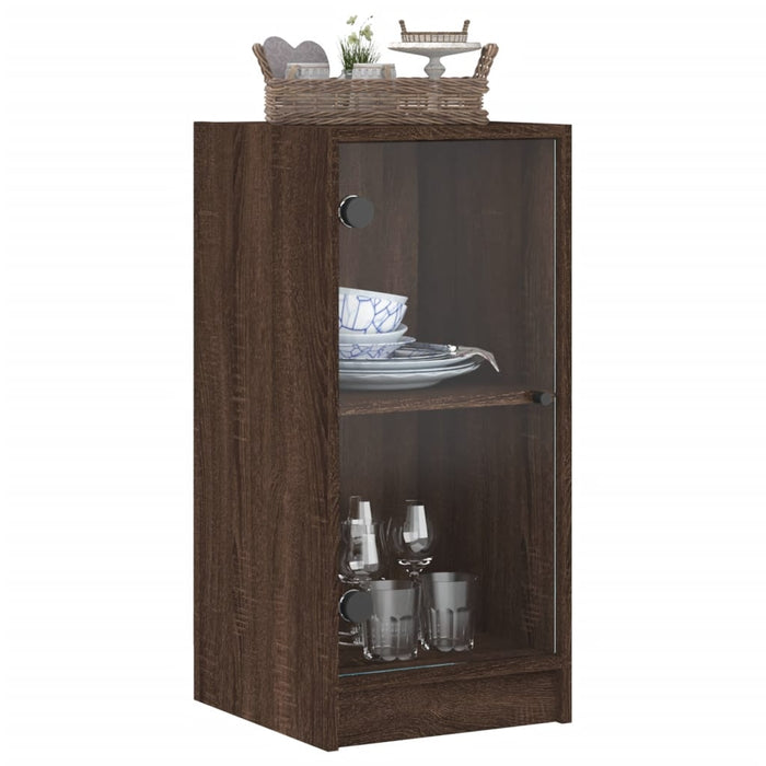 Dulap lateral cu uși din sticlă, stejar maro, 35x37x75,5 cm WALTI