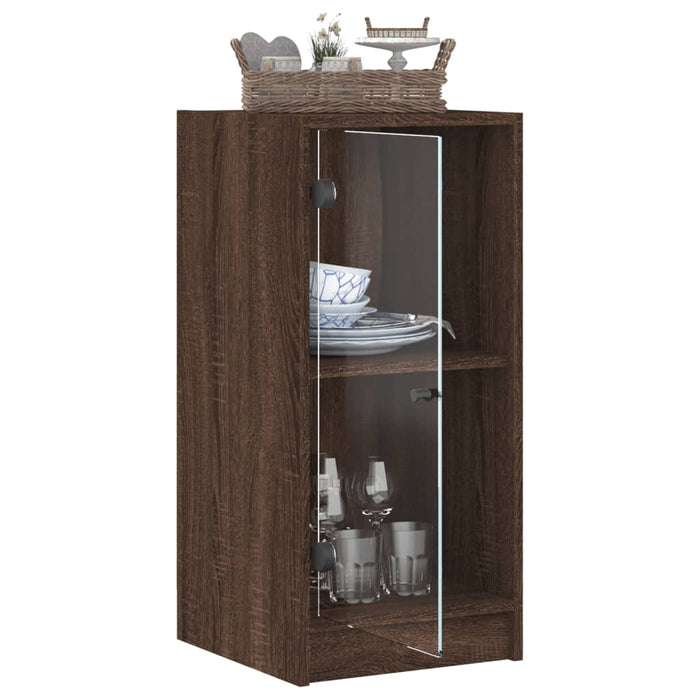 Dulap lateral cu uși din sticlă, stejar maro, 35x37x75,5 cm WALTI