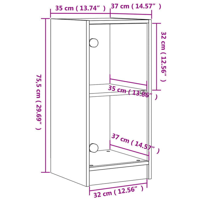 Dulap lateral cu uși din sticlă, stejar maro, 35x37x75,5 cm WALTI