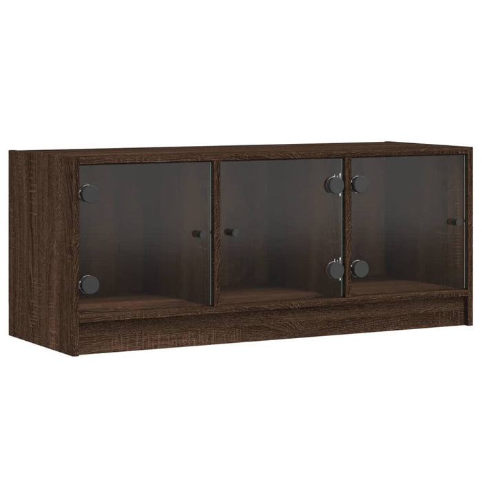 Comodă TV cu uși din sticlă, stejar maro, 102x37x42 cm WALTI