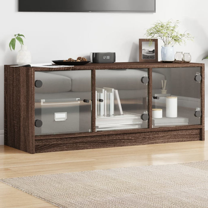 Comodă TV cu uși din sticlă, stejar maro, 102x37x42 cm WALTI