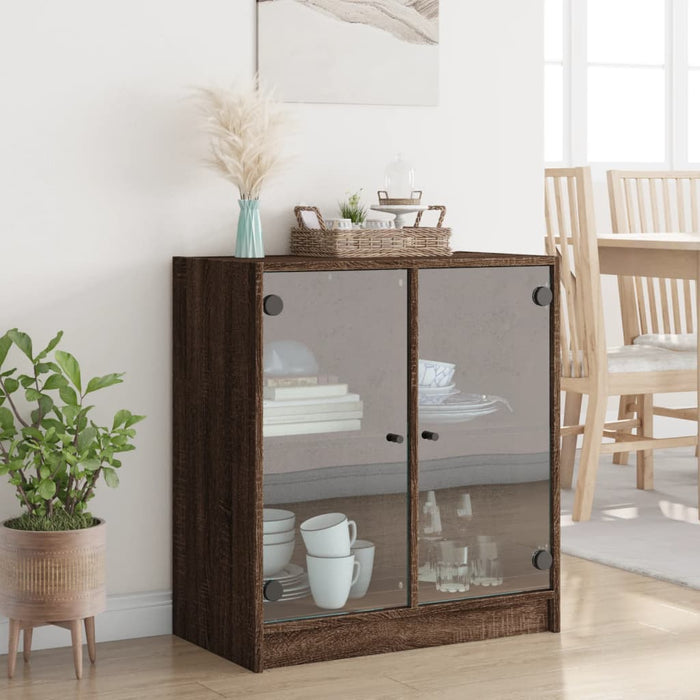 Dulap lateral cu uși din sticlă, stejar maro, 68x37x75,5 cm WALTI