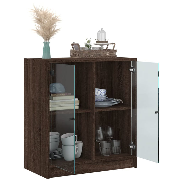 Dulap lateral cu uși din sticlă, stejar maro, 68x37x75,5 cm WALTI