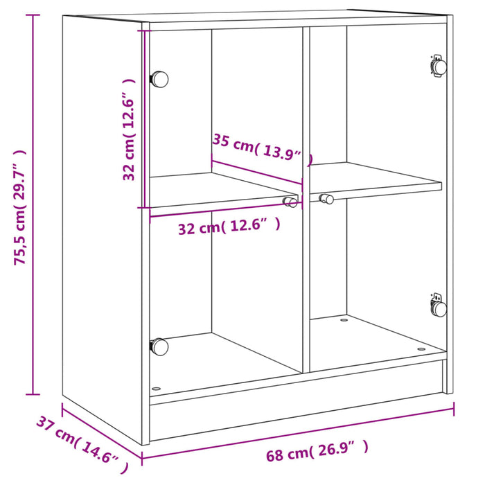 Dulap lateral cu uși din sticlă, stejar maro, 68x37x75,5 cm WALTI