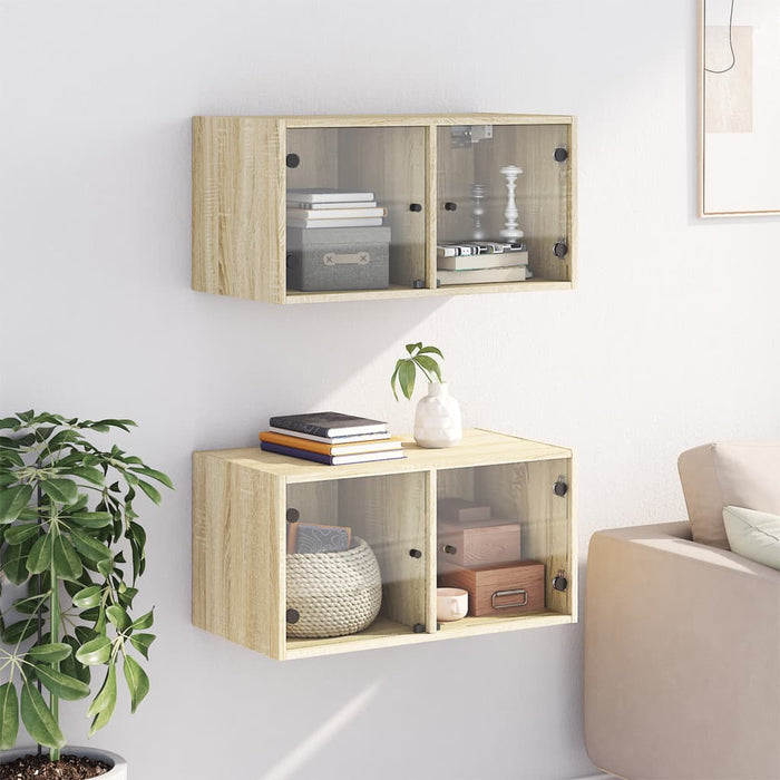 Dulapuri perete uși sticlă 2 buc. stejar sonoma 68,5x37x35 cm - WALTI WALTI