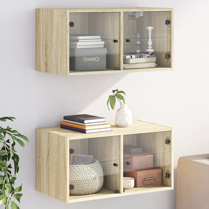 Dulapuri perete uși sticlă 2 buc. stejar sonoma 68,5x37x35 cm - WALTI WALTI