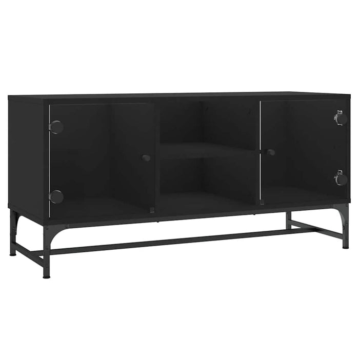 Comodă TV cu uși din sticlă, negru, 102x37x50 cm WALTI