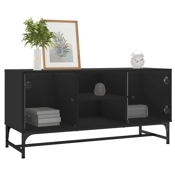 Comodă TV cu uși din sticlă, negru, 102x37x50 cm WALTI