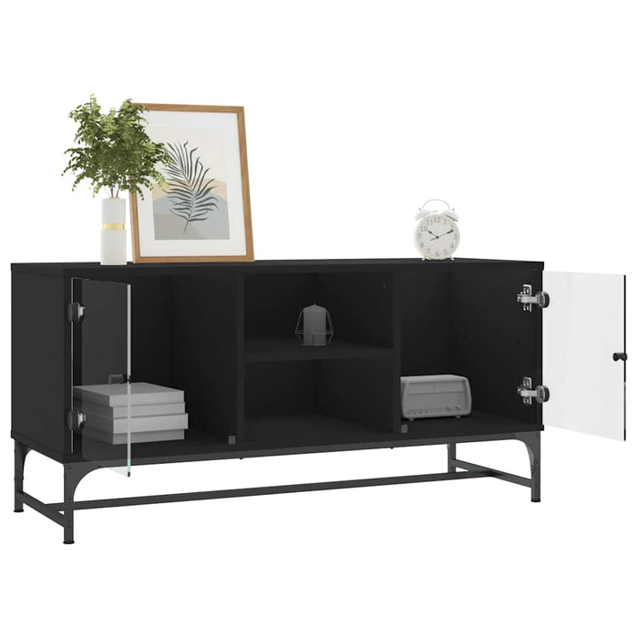 Comodă TV cu uși din sticlă, negru, 102x37x50 cm WALTI