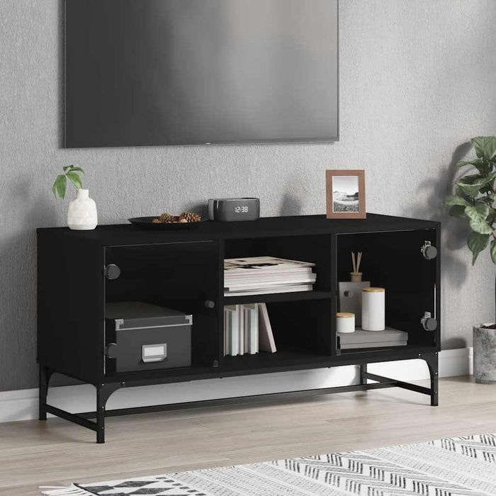 Comodă TV cu uși din sticlă, negru, 102x37x50 cm WALTI