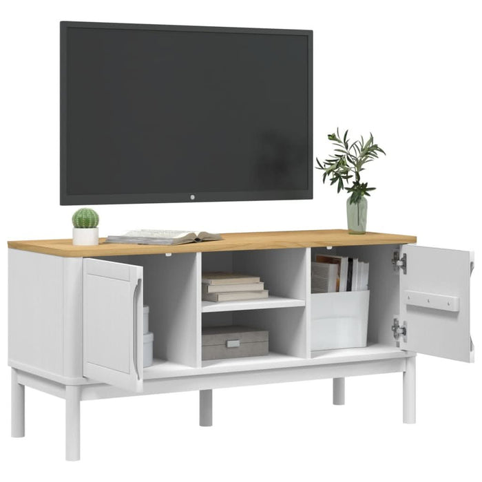 Dulap TV "FLORO", alb, 114x43x55 cm, lemn masiv de pin - WALTI WALTI