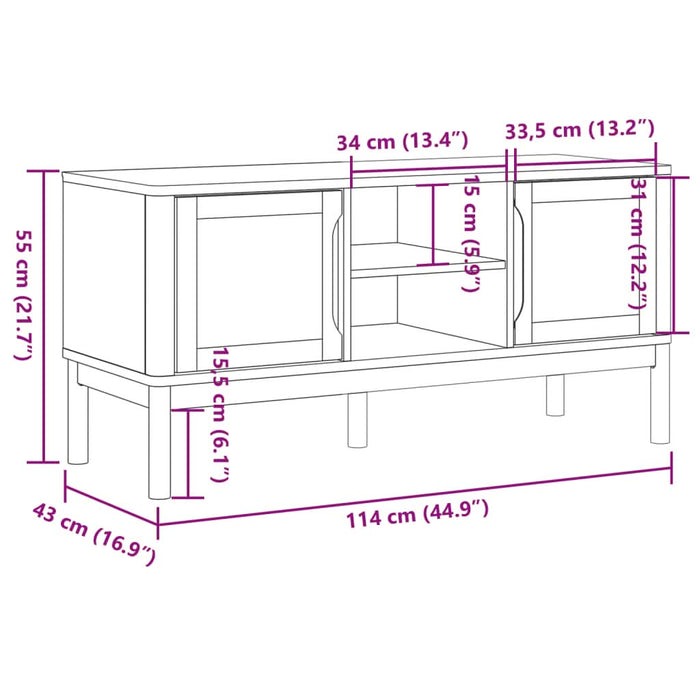 Dulap TV "FLORO", alb, 114x43x55 cm, lemn masiv de pin - WALTI WALTI