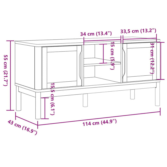 Dulap TV "FLORO", gri, 114x43x55 cm, lemn masiv de pin - WALTI WALTI