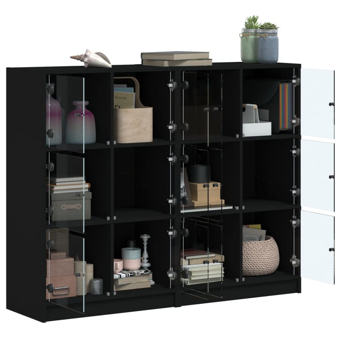 Bibliotecă cu uși, negru, 136x37x109 cm, lemn compozit - WALTI WALTI