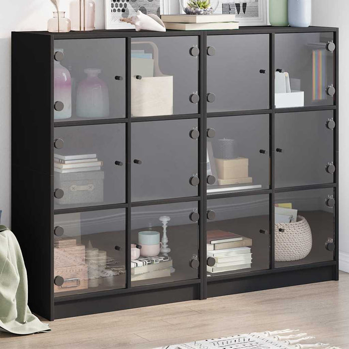 Bibliotecă cu uși, negru, 136x37x109 cm, lemn compozit - WALTI WALTI