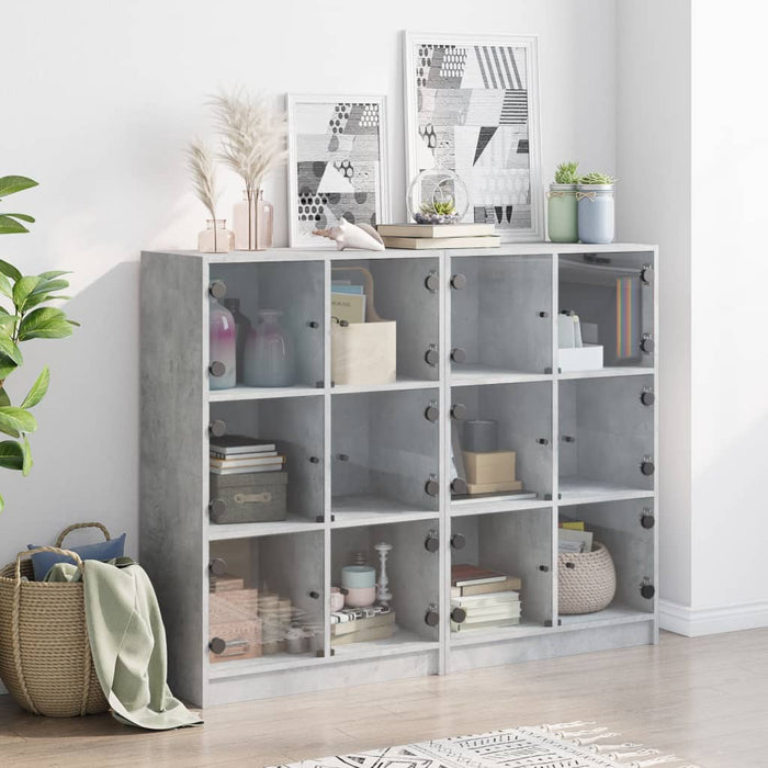 Bibliotecă cu uși, gri beton, 136x37x109 cm, lemn compozit - WALTI WALTI