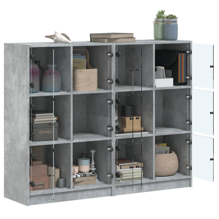 Bibliotecă cu uși, gri beton, 136x37x109 cm, lemn compozit - WALTI WALTI