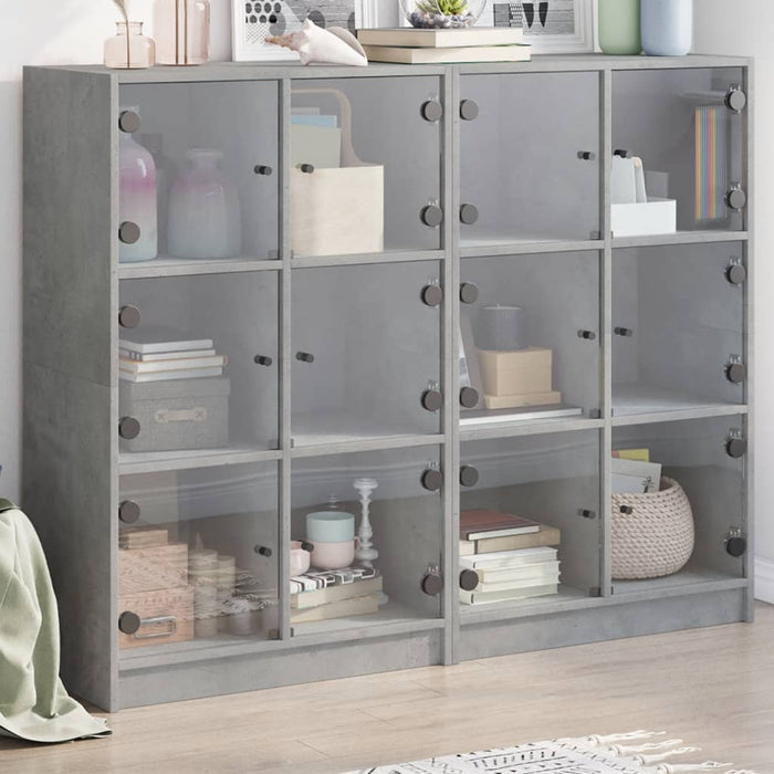 Bibliotecă cu uși, gri beton, 136x37x109 cm, lemn compozit - WALTI WALTI