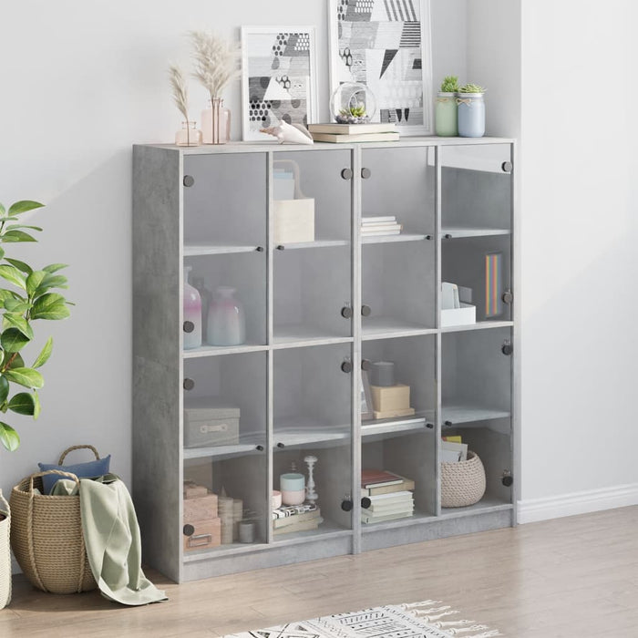 Bibliotecă cu uși, gri beton, 136x37x142 cm, lemn compozit - WALTI WALTI