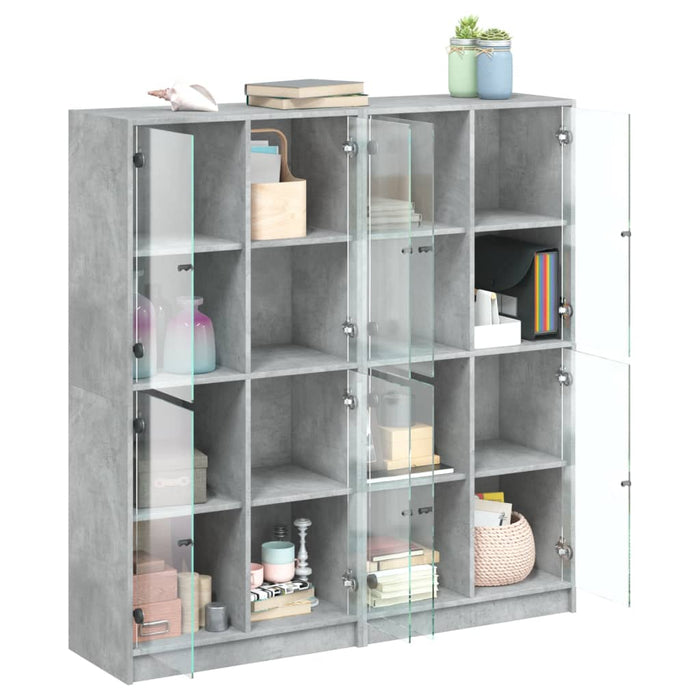 Bibliotecă cu uși, gri beton, 136x37x142 cm, lemn compozit - WALTI WALTI