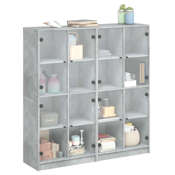 Bibliotecă cu uși, gri beton, 136x37x142 cm, lemn compozit - WALTI WALTI