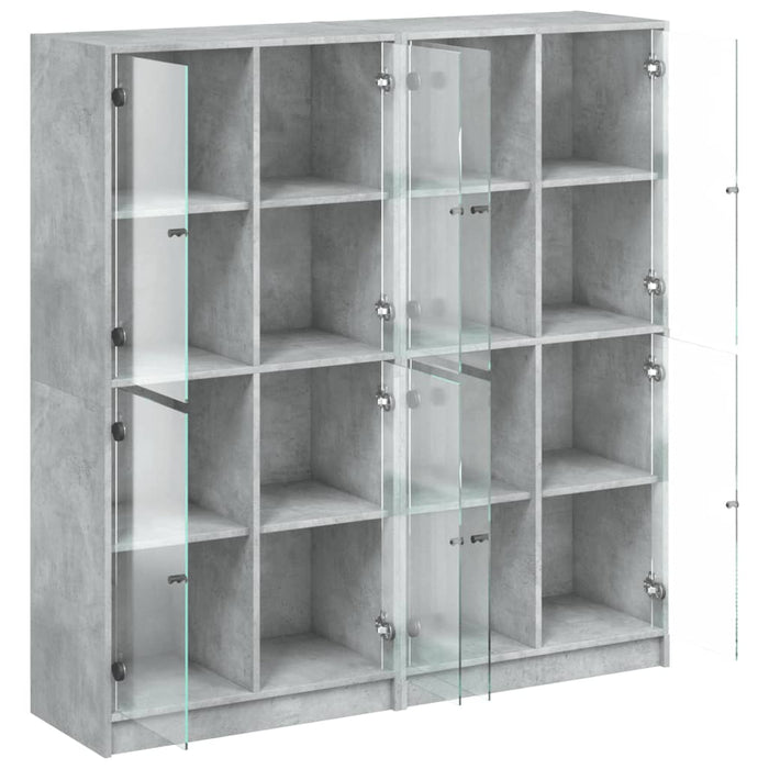 Bibliotecă cu uși, gri beton, 136x37x142 cm, lemn compozit - WALTI WALTI