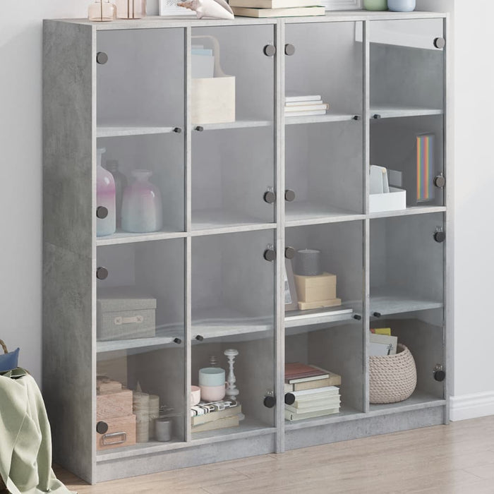 Bibliotecă cu uși, gri beton, 136x37x142 cm, lemn compozit - WALTI WALTI