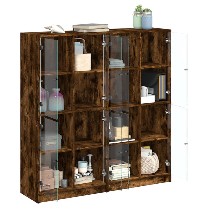 Bibliotecă cu uși stejar fumuriu 136x37x142 cm lemn compozit - WALTI WALTI